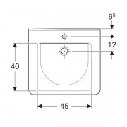 Раковина Geberit Renova Comfort Square, безбарьерная: ширина 60см, глубина 55см, отверстие под смеситель расположено по центру, перелив на виду, белый