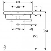 Раковина Geberit Renova Comfort Square, безбарьерная: ширина 60см, глубина 55см, отверстие под смеситель расположено по центру, перелив на виду, белый