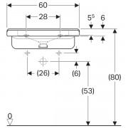 Раковина Geberit Renova Comfort Square, безбарьерная: ширина 60см, глубина 55см, отверстие под смеситель по центру, без перелива, белый