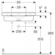 Раковина Geberit Renova Comfort Square, безбарьерная: ширина 65см, глубина 55см, отверстие под смеситель расположено по центру, перелив на виду, белый