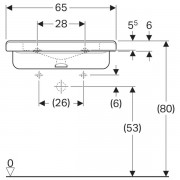 Раковина Geberit Renova Comfort Square, безбарьерная: ширина 65см, глубина 55см, без отверстия под смеситель, без перелива, белый