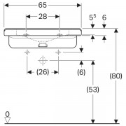 Раковина Geberit Renova Comfort Square, безбарьерная: ширина 65см, глубина 55см, Отверстие под смеситель по центру, Без перелива, Белый