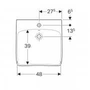 Раковина Geberit Renova Comfort, безбарьерная: ширина 55см, глубина 55см, отверстие под смеситель расположено по центру, перелив на виду, белый