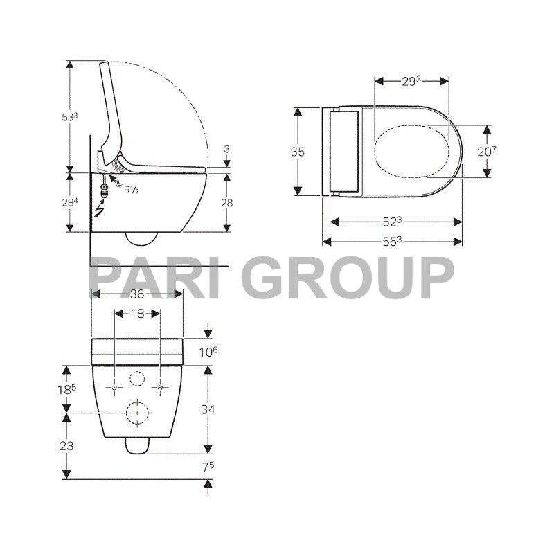 ������-���� Geberit AquaClean Tuma Classic, � �������� �������� ���������, ���������� �������� Whirl Spray, ����������� ����� �������� �������, ���������� �����