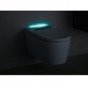 Унитаз-биде Geberit AquaClean Sela, подвесной, безободковый, технология омывания WhirlSpray, пульт дистанционного управления, настраиваемая подсветка, дамский душ, 56,5х37,5х33 см, вставка - глянцевый хром, белый