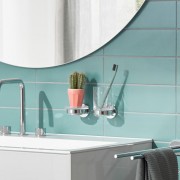 Стакан EMCO ROUND настенный, хрустальное стекло стекло прозрачное, 69х116,5х89,5 мм, возможен монтаж без отверстий с помощью клеевого набора арт. 4378 000 00, хром